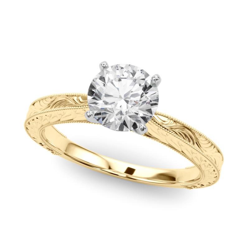 GIA 0,9ct Anello classico rotondo solitario antico inciso in oro giallo con diamanti in vendita 1