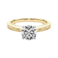 GIA 0.9ct Round Classic Solitaire Antique Engraved Yellow Gold Diamond Ring (Bague en or jaune gravée de diamants)