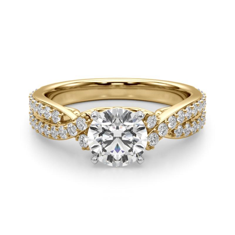 GIA 0.9ct Round Crossover Double Band Vintage 18K Yellow Gold Diamond Ring In New Condition For Sale In New York, NY