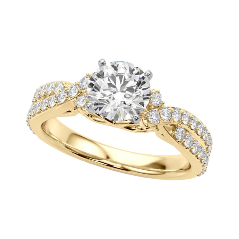 GIA 0,9ct Anello doppio incrociato rotondo vintage in oro giallo 18K con diamante