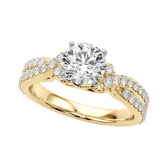 GIA 0,9ct Anello doppio incrociato rotondo vintage in oro giallo 18K con diamante