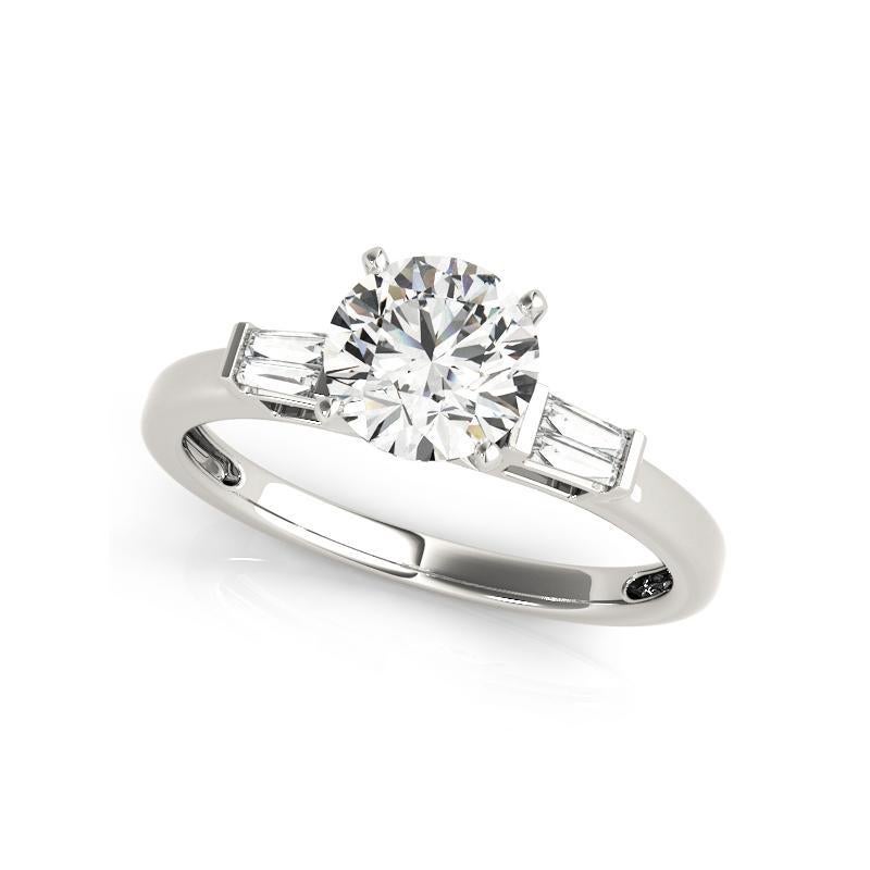 Taglio rotondo GIA 0.9ct Round Solitaire & Channel Baguette 18K White Gold Diamond Ring in vendita