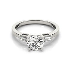 GIA 0.9ct Round Solitaire & Channel Baguette 18K White Gold Diamond Ring
