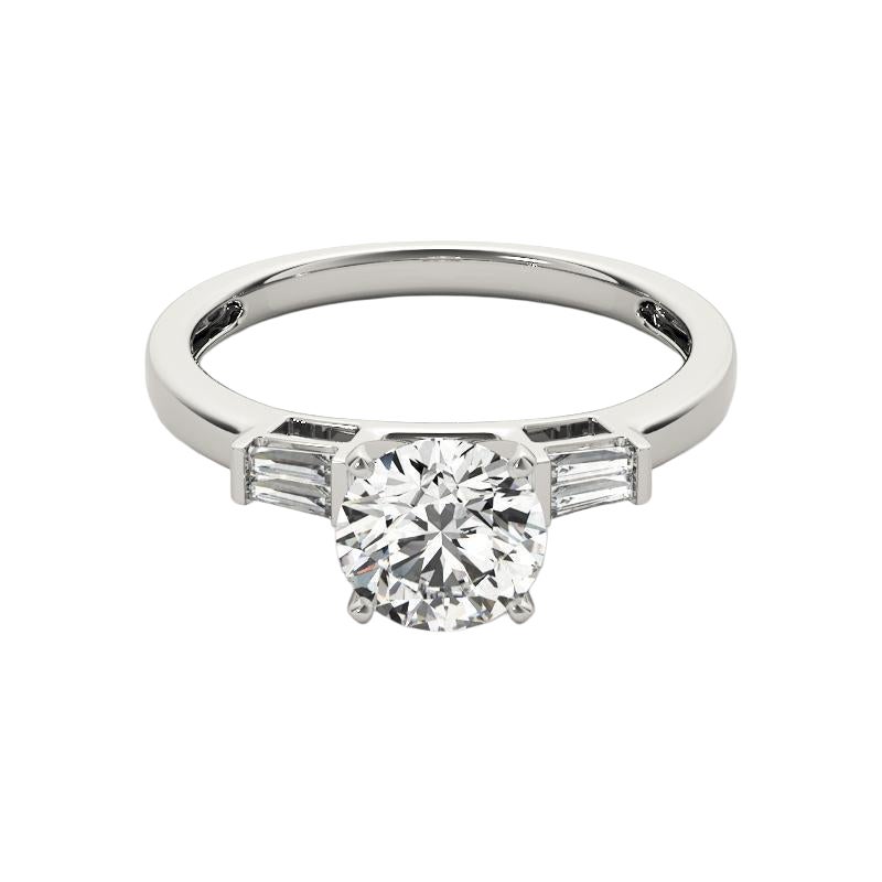 GIA 0.9ct Round Solitaire & Channel Baguette 18K White Gold Diamond Ring
