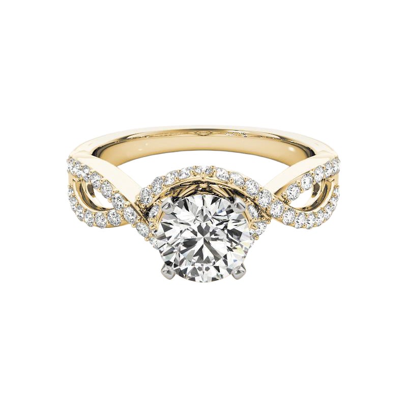 GIA 0,9ct Solitario rotondo Infinity Symbol Halo Anello di diamanti in oro giallo 18K