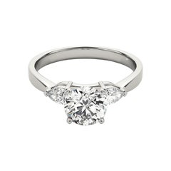 GIA 0.9ct Round Solitaire & Pear Three-Stone 18K White Gold Diamond Ring