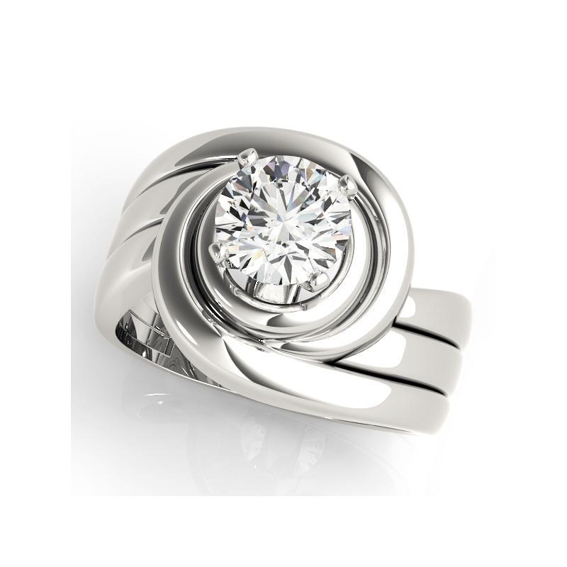 Taglio rotondo GIA 0,9ct Solitario rotondo con fascia smerlata in oro bianco 18 carati in vendita