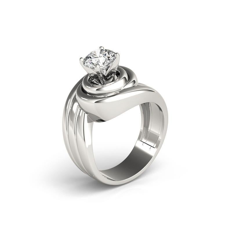 Donna GIA 0,9ct Solitario rotondo con fascia smerlata in oro bianco 18 carati in vendita