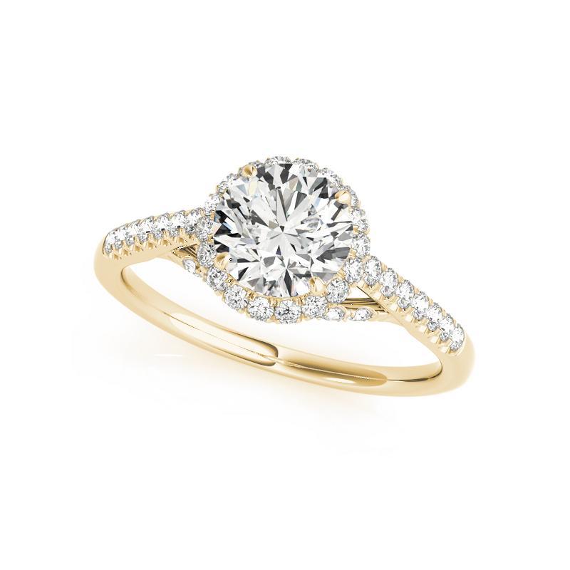 Taglio rotondo GIA 0,9ct Anello con diamante rotondo a triplo decker Cathedral in oro giallo 18K in vendita