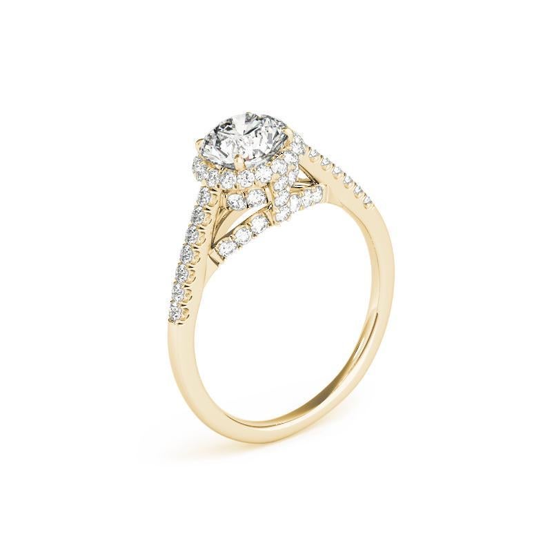 Donna GIA 0,9ct Anello con diamante rotondo a triplo decker Cathedral in oro giallo 18K in vendita
