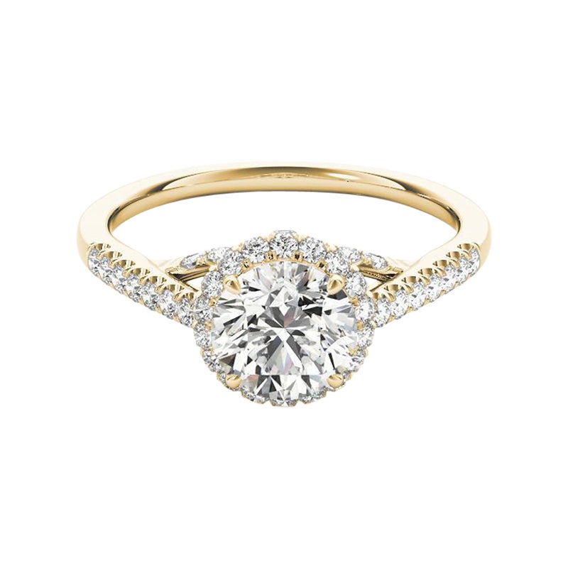 GIA 0,9ct Anello con diamante rotondo a triplo decker Cathedral in oro giallo 18K