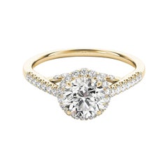 GIA 0,9ct Anello con diamante rotondo a triplo decker Cathedral in oro giallo 18K