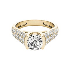 GIA 0.9ct Round Triple Row Diamond Tension Set 18K Yellow Gold Diamond Ring