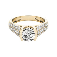 GIA 0.9ct Round Triple Row Diamond Tension Set 18K Yellow Gold Diamond Ring