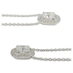 GIA 1 Carat Cushion Brilliant Cut Diamond Double Halo Pendant / Necklace 16".