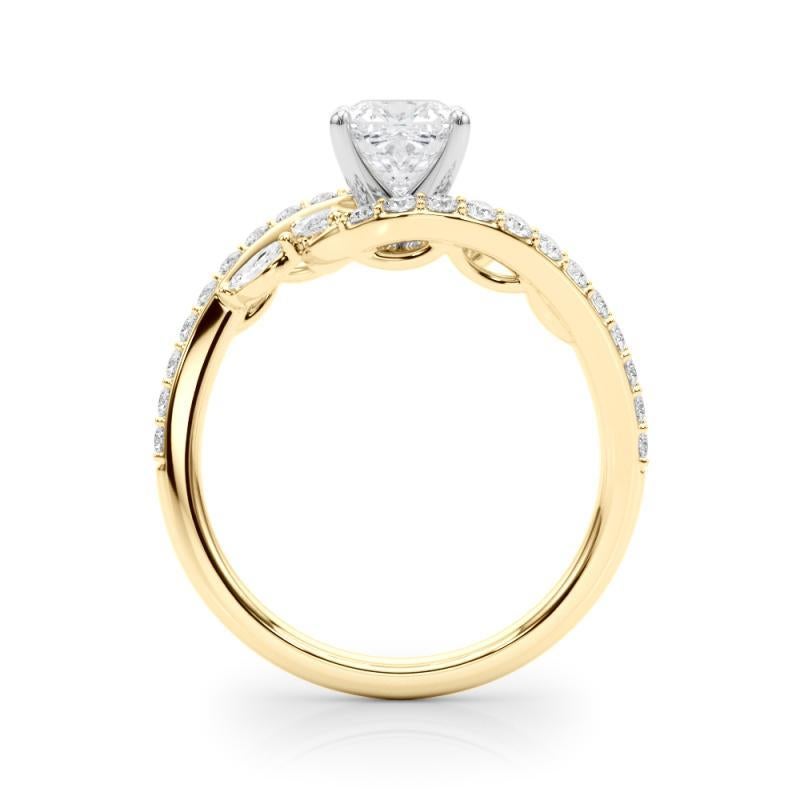 GIA 1 Carat Cushion Curved Bypass Leaf & Vine Anello con diamanti in oro giallo 18K In condizioni Nuovo in vendita a New York, NY