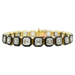 GIA 1 Carat Each Asscher Cut Diamond Bracelet in Black Rhodium & 18K Yellow Gold