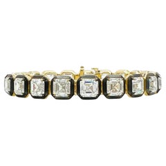 GIA Bracelet en rhodium noir et or jaune 18K avec diamant asscher de 1 carat chacun