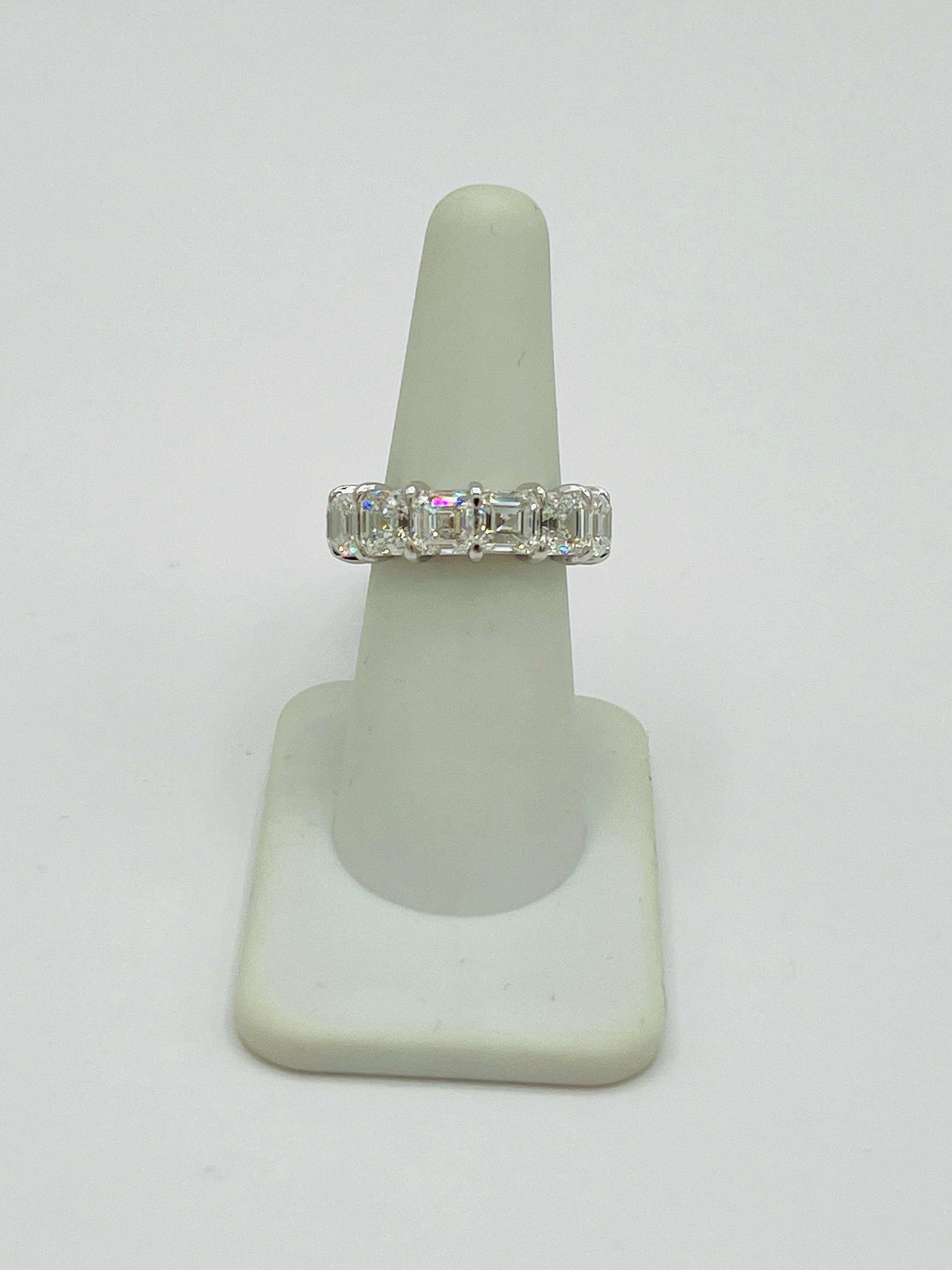 Women's or Men's GIA 1 Carat Each Asscher Cut Diamond Eternity Band in 18K White Gold For Sale