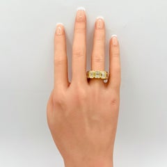GIA 1 Carat Each Emerald Cut Diamond Bezel Eternity Band Ring in 18K Yellow Gold