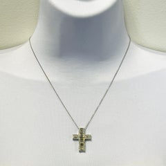 GIA 1 Carat Each Emerald Cut Diamond Cross Pendant Necklace in 18K White Gold