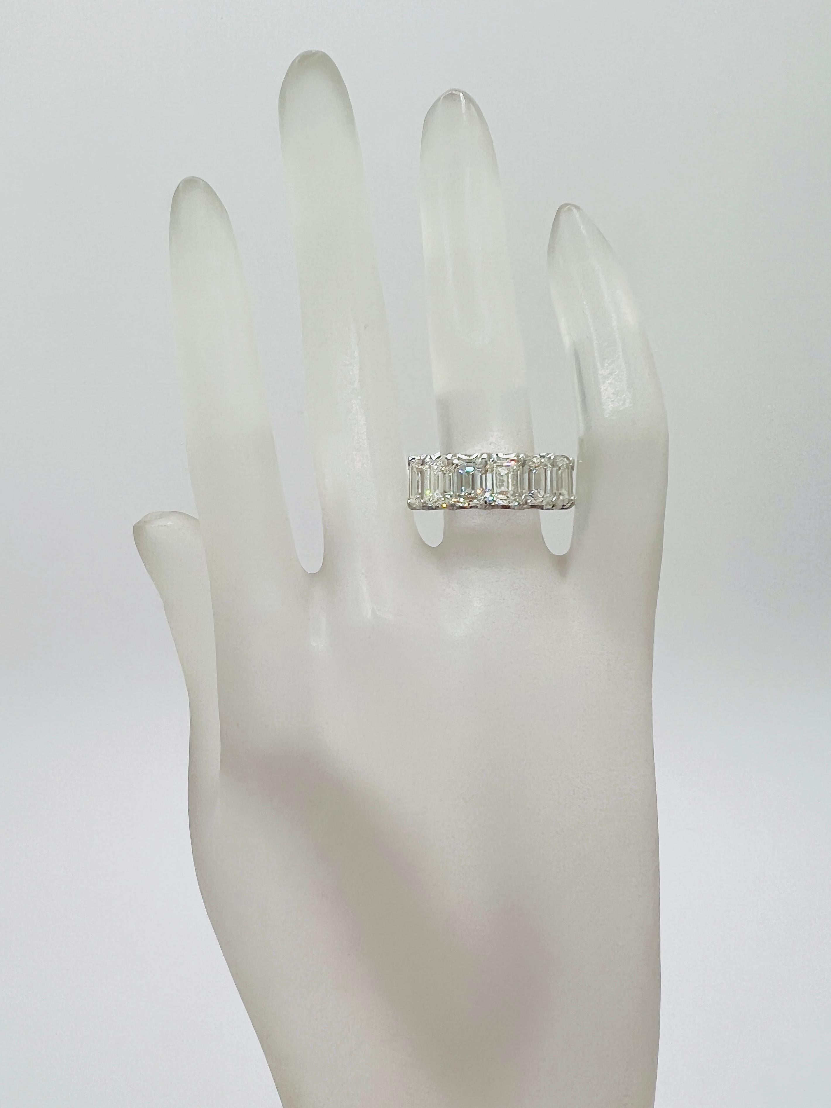 GIA 1 Carat Each Emerald Cut Diamond Eternity Band Ring in 18K White Gold In New Condition For Sale In Los Angeles, CA