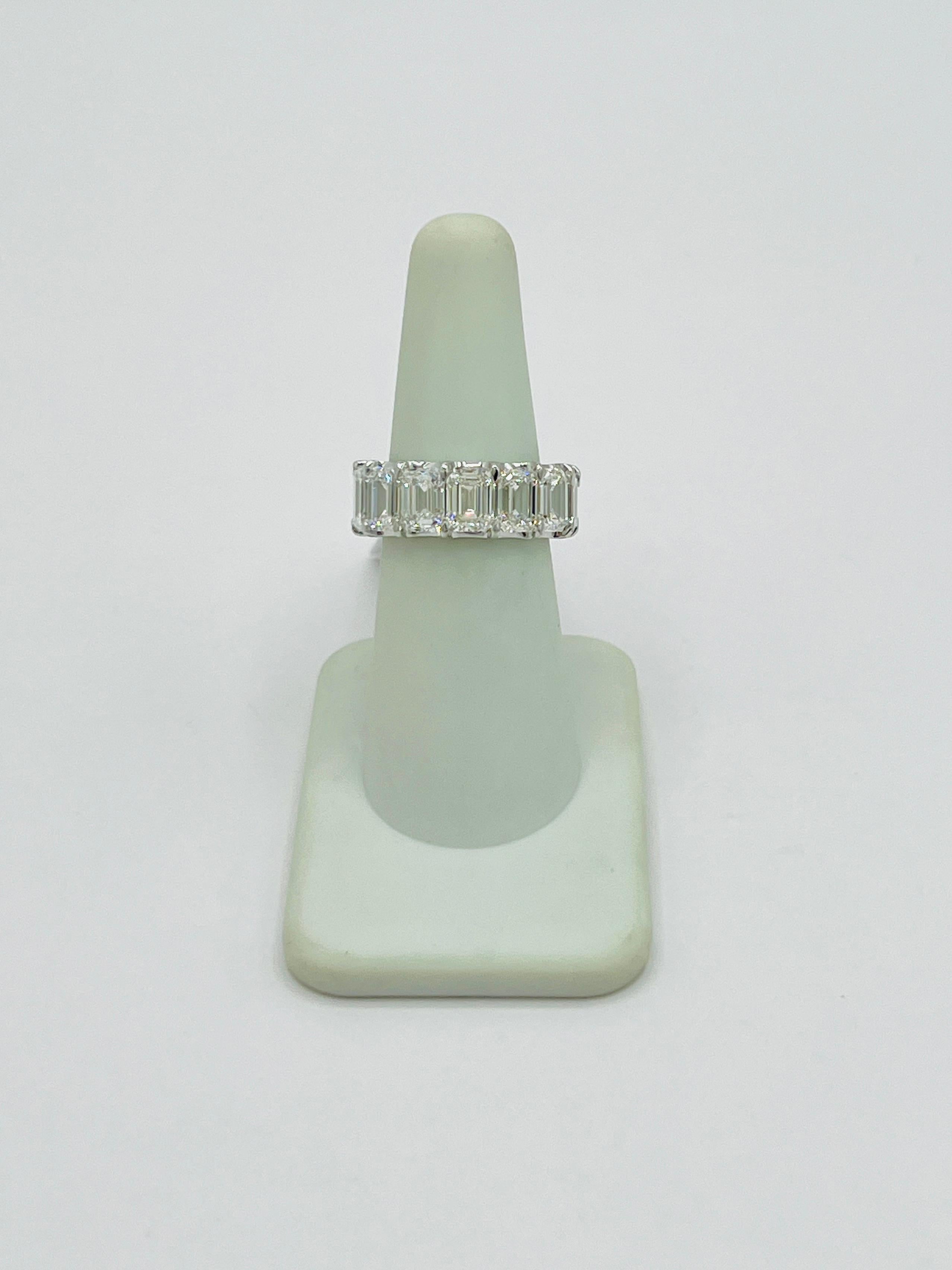 GIA 1 Carat Each Emerald Cut Diamond Eternity Band Ring in 18K White Gold For Sale 1