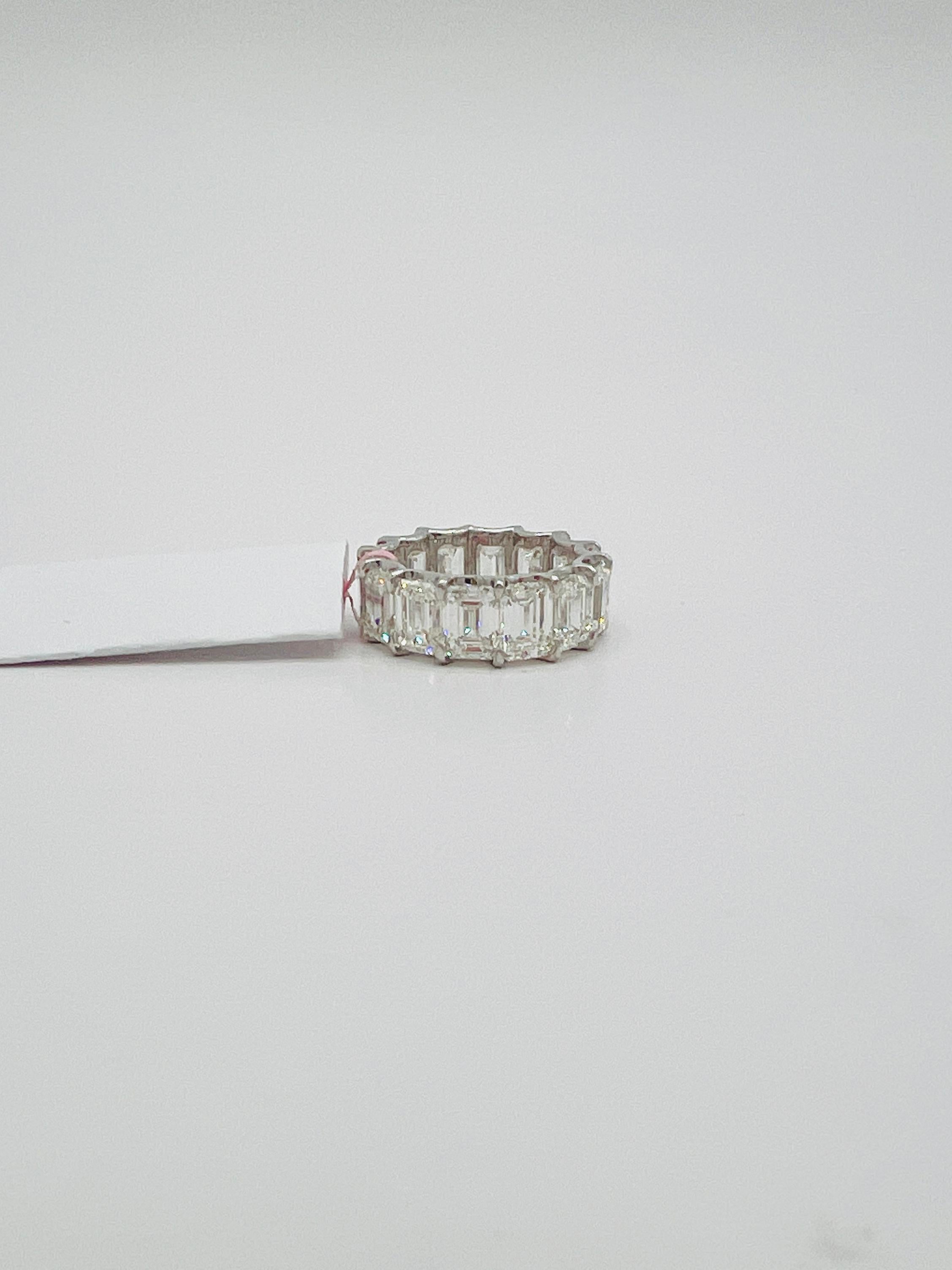 GIA 1 Carat Each Emerald Cut Diamond Eternity Band Ring in 18K White Gold For Sale 2