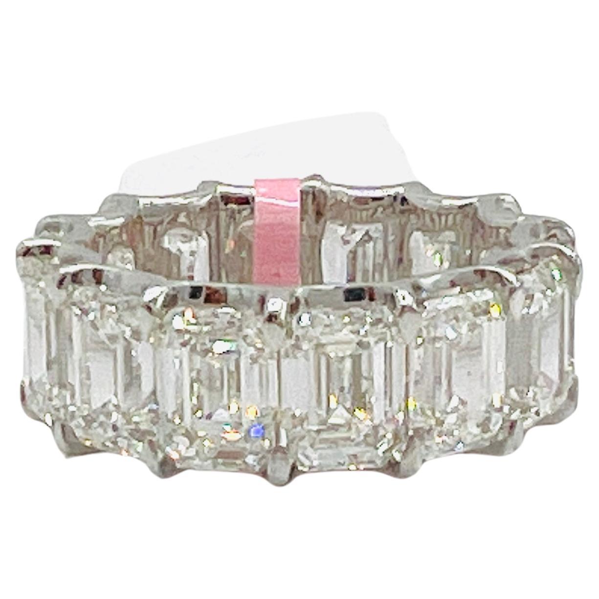 GIA 1 Carat Each Emerald Cut Diamond Eternity Band Ring in 18K White Gold