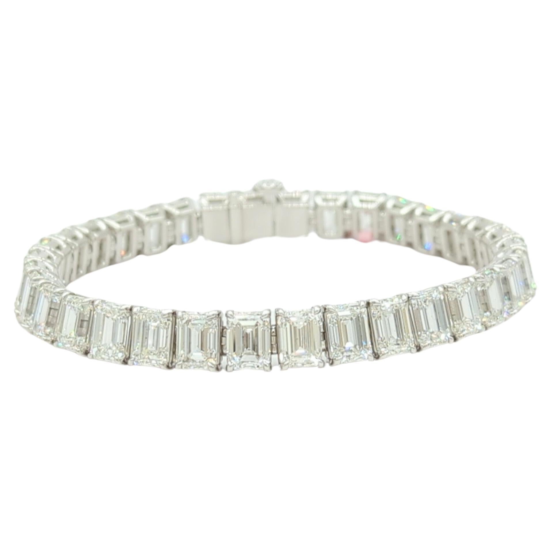 GIA 1 Carat Each Emerald Cut White Diamond Tennis Bracelet in 18K White Gold For Sale