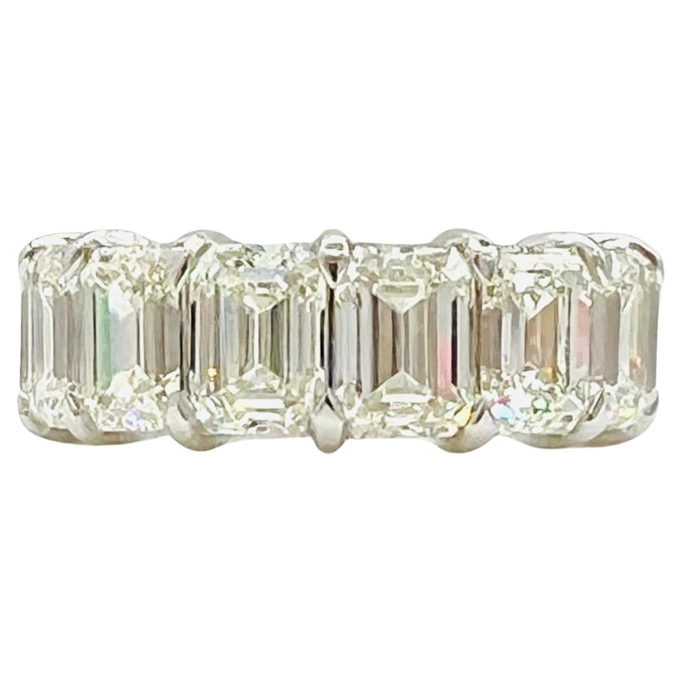 GIA 1 Carat Each Emerald Diamond 4 Prong Eternity Band Ring in 18K White Gold