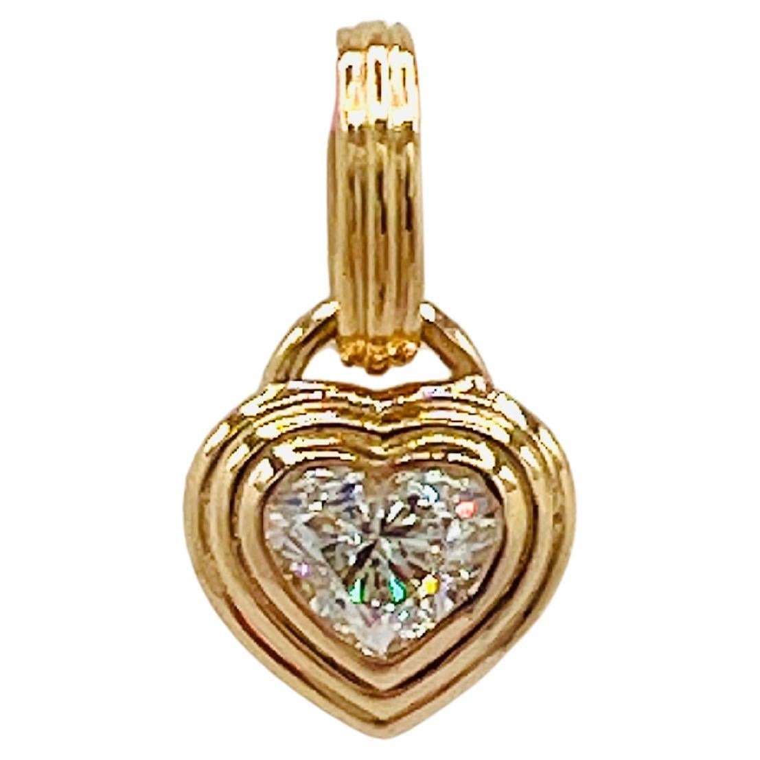 GIA 1 Carat Each Heart Diamond Bezel Pendant Necklace in 18K Yellow Gold