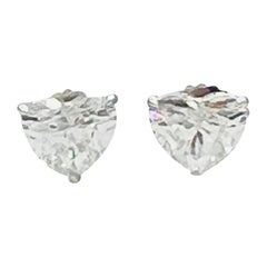 GIA 1 Carat Each Heart White Diamond Martini Stud Earrings in 18K White Gold