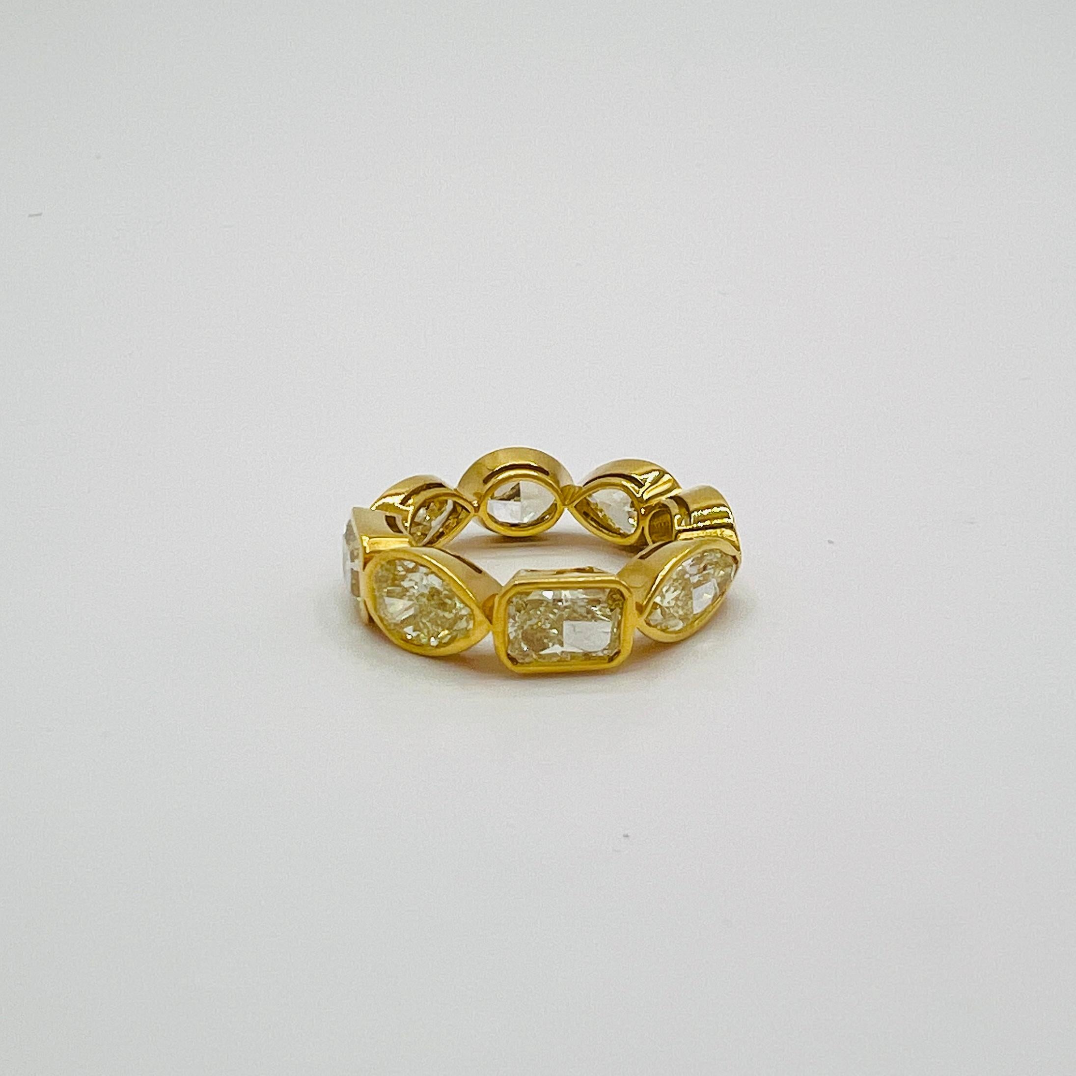 GIA 1 Carat Each Multi Shape Diamond Eternity East West Ring in 18K Yellow Gold
