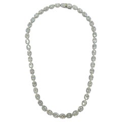 GIA 1 Carat Each Oval Diamond East West Bezel Prong Necklace in 18K White Gold