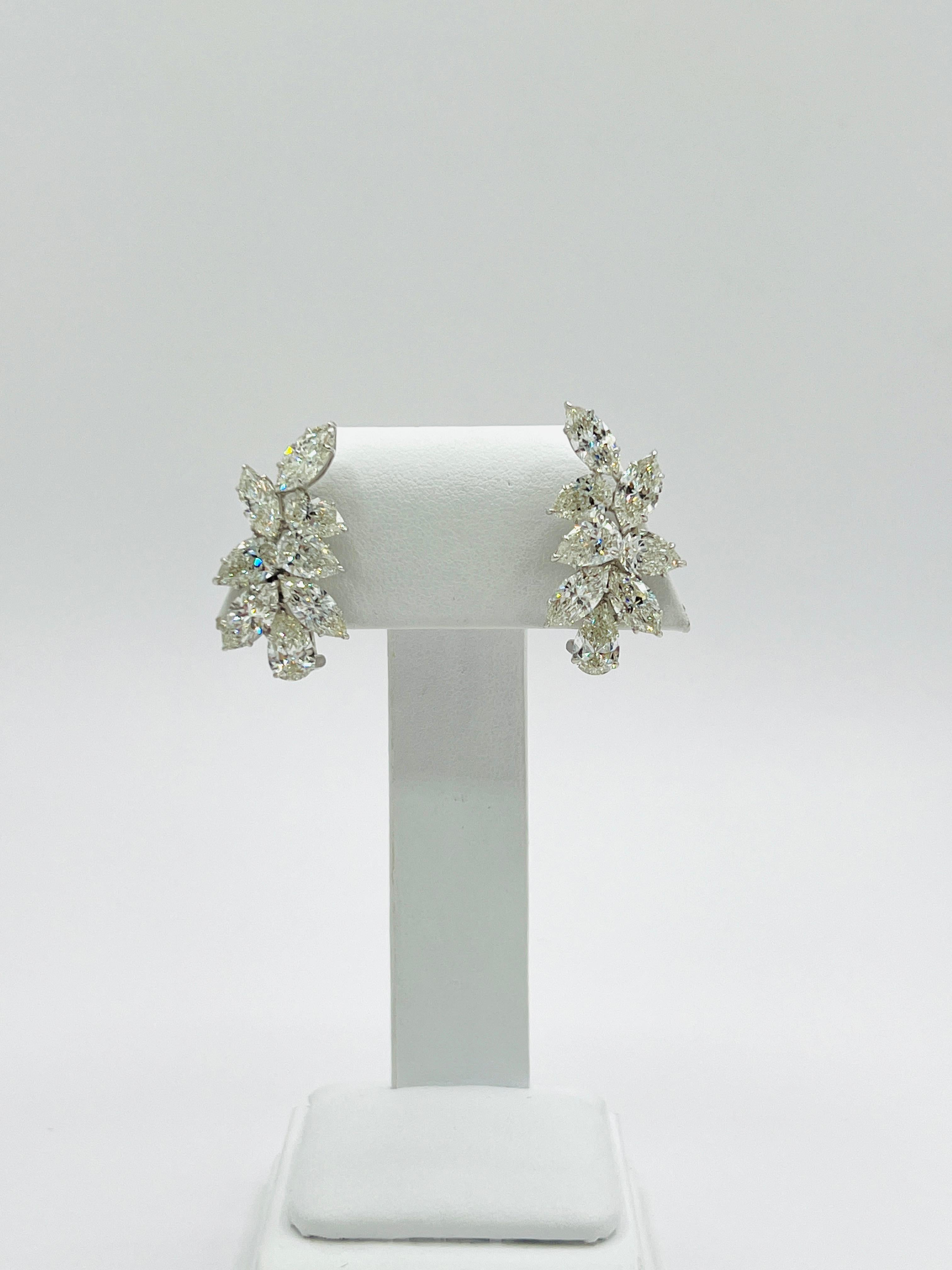 GIA 1 Carat Each Pear and Marquise Diamond Crawler Earrings in 18K White Gold In New Condition For Sale In Los Angeles, CA