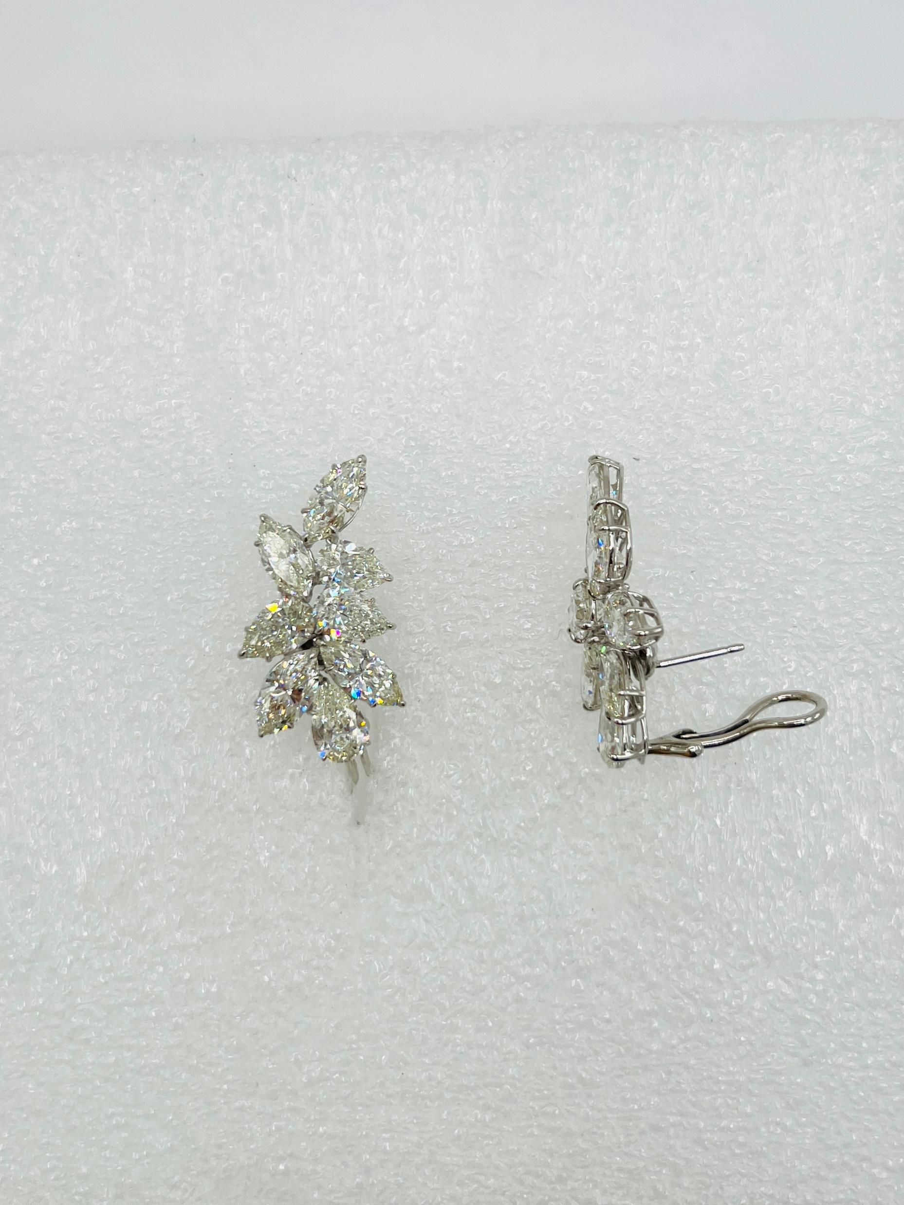Women's or Men's GIA 1 Carat Each Pear and Marquise Diamond Crawler Earrings in 18K White Gold For Sale