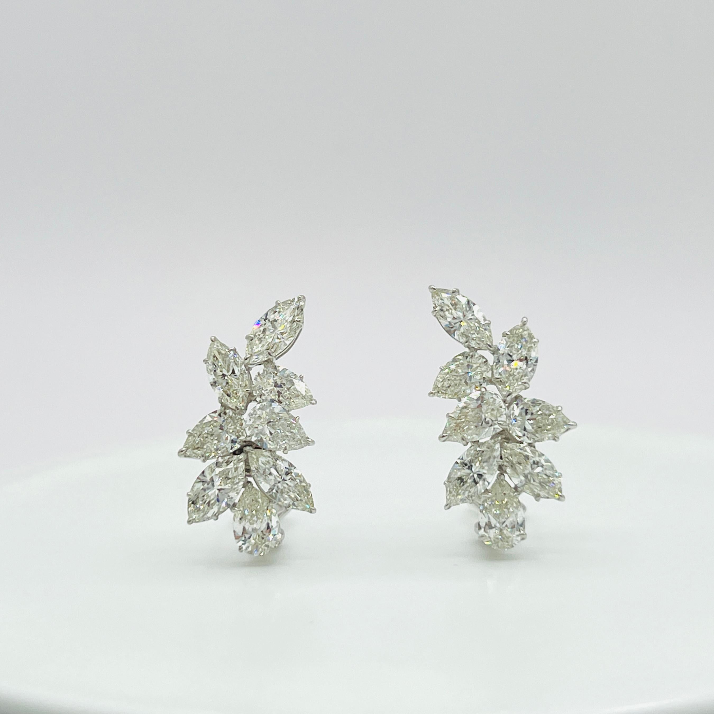 GIA 1 Carat Each Pear and Marquise Diamond Crawler Earrings in 18K White Gold For Sale 1