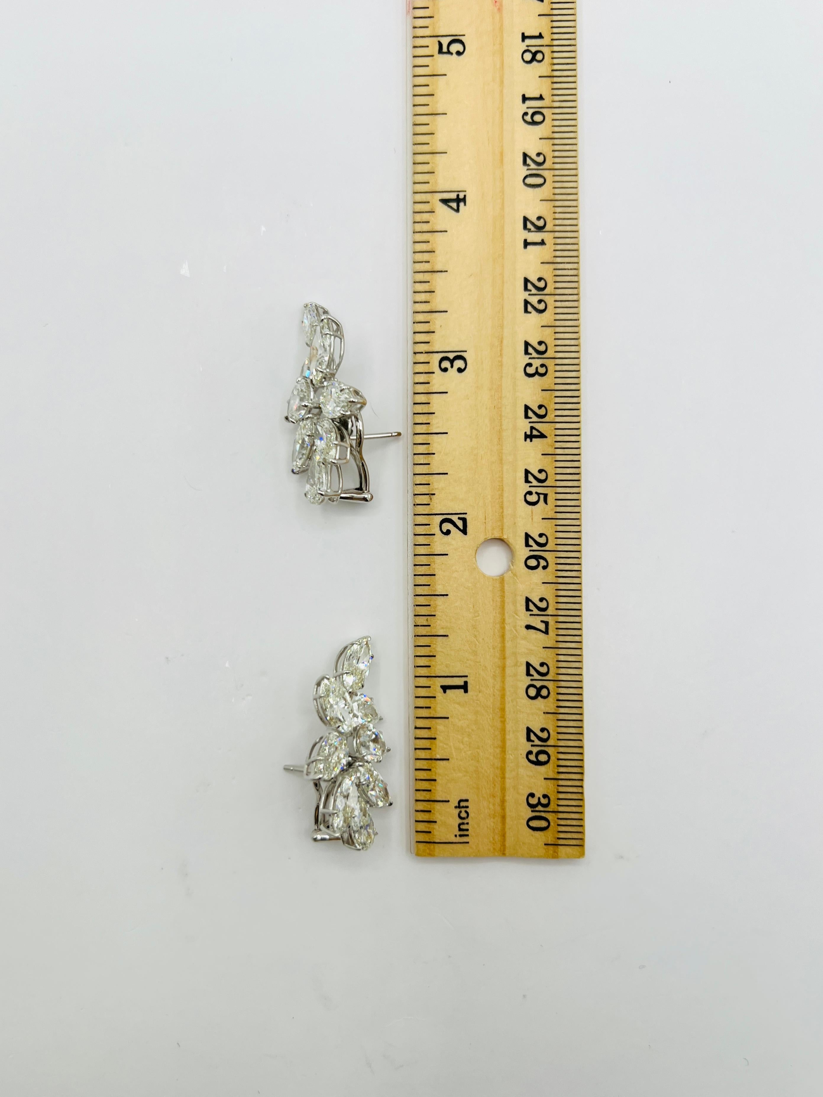 GIA 1 Carat Each Pear and Marquise Diamond Crawler Earrings in 18K White Gold For Sale 2