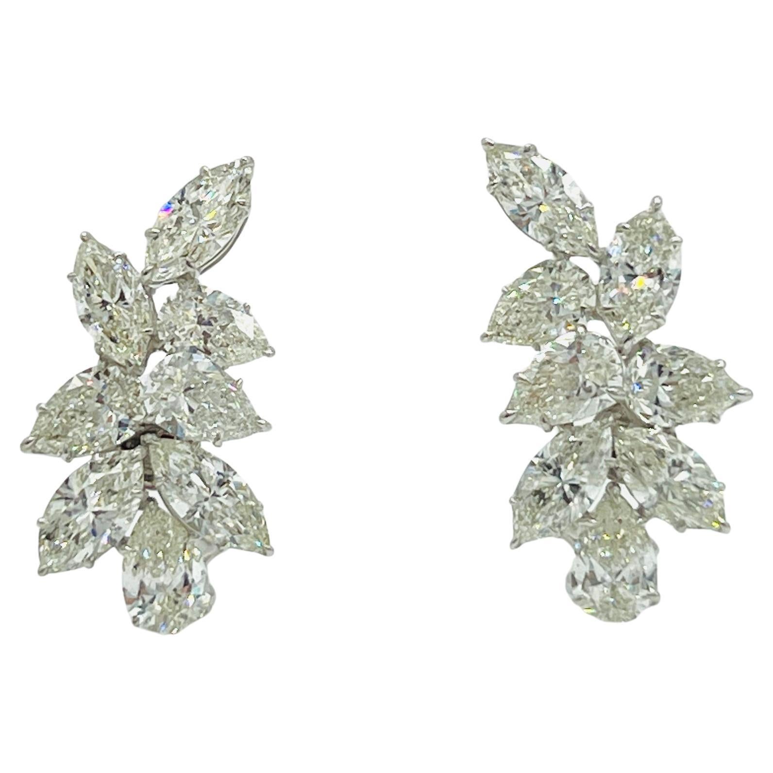GIA 1 Carat Each Pear and Marquise Diamond Crawler Earrings in 18K White Gold