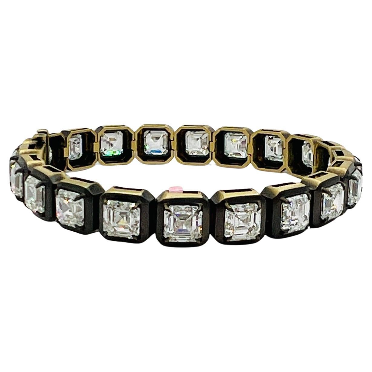 GIA 1 Karat jeder weißer Diamant Asscher-Armband aus schwarzem Rhodium & 18K