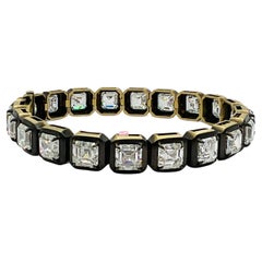 GIA 1 Carat Each White Diamond Asscher Bracelet in Black Rhodium & 18K