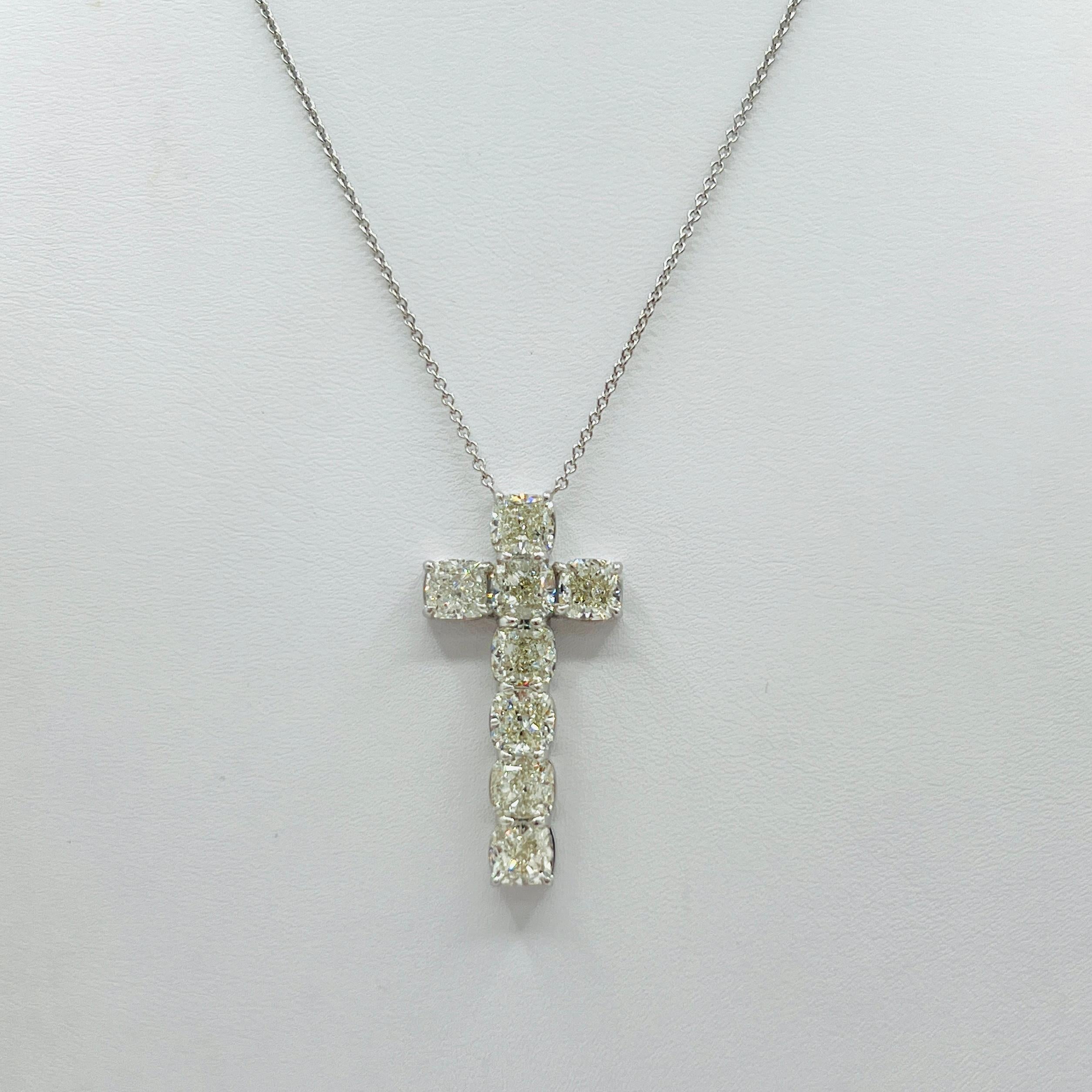 GIA 1 Carat Each White Diamond Cushion Cross Pendant Necklace in 18K White Gold