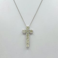 GIA 1 Carat Each White Diamond Cushion Cross Pendant Necklace in 18K White Gold