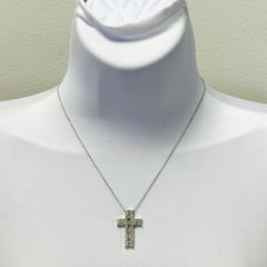 GIA 1 Carat Each White Diamond Emerald Cut Cross Pendant Necklace in 18K