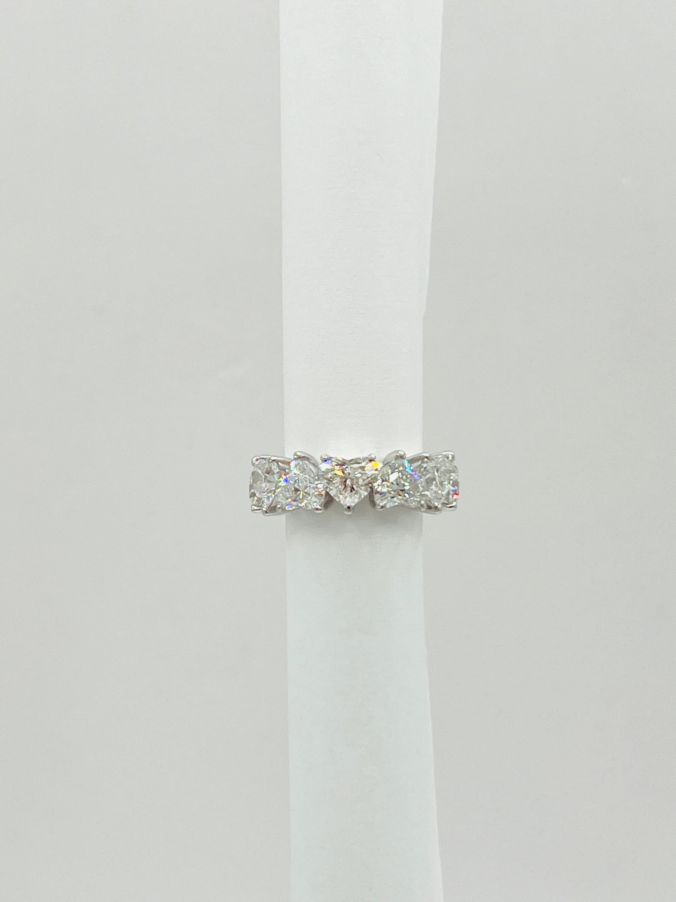 Heart Cut GIA 1 Carat Each White Diamond Heart Eternity Band Ring in 18K White Gold For Sale