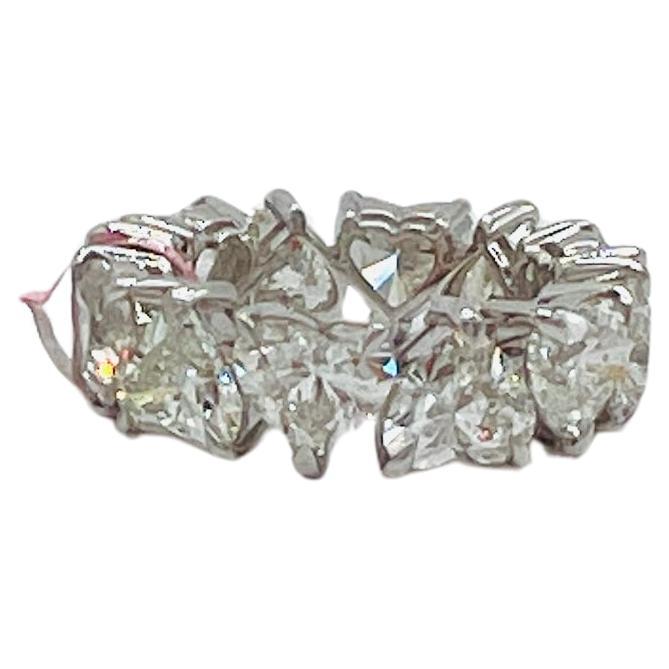 GIA 1 Carat Each White Diamond Heart Shape Eternity Band Ring in 18K White Gold
