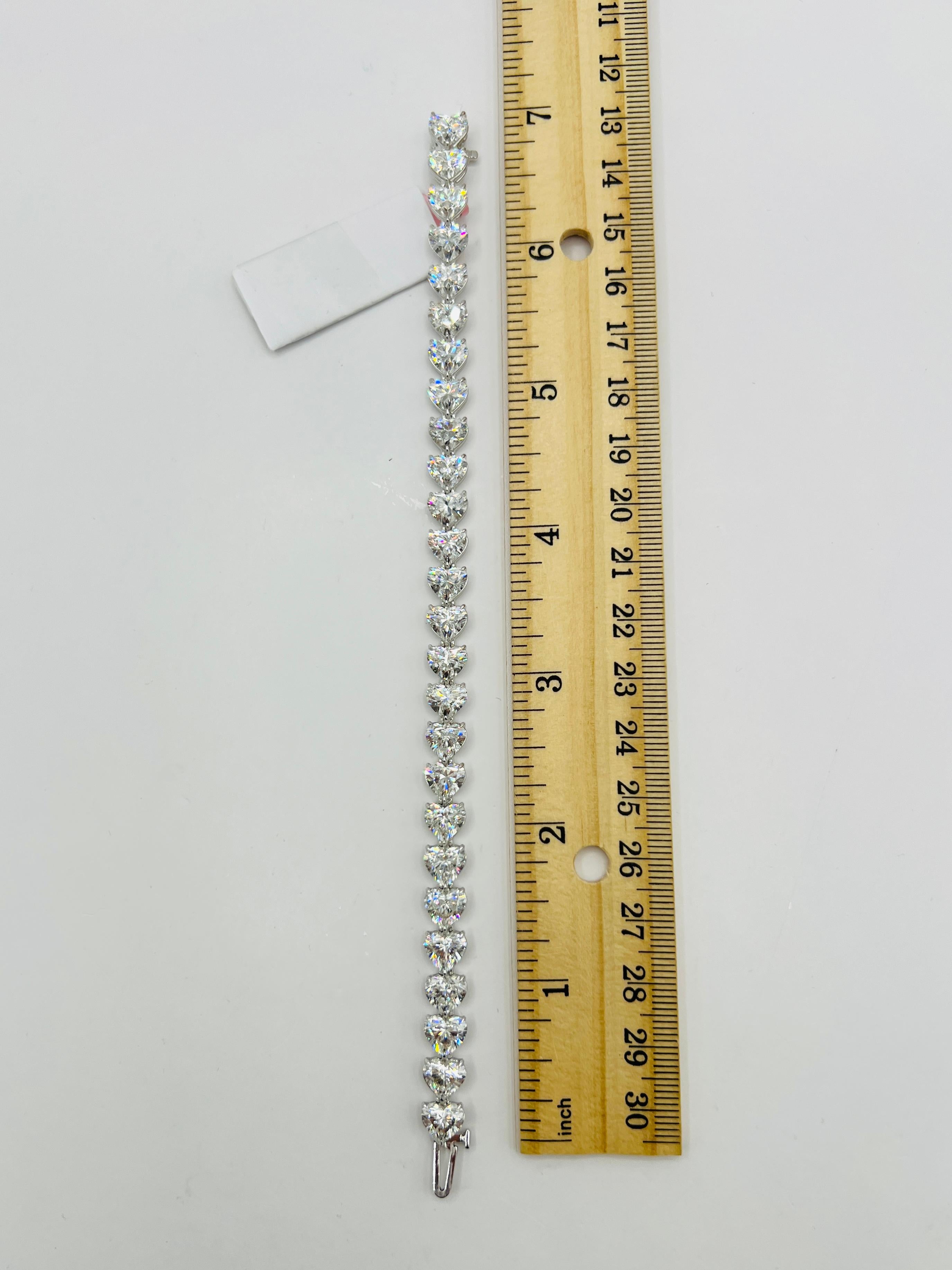 GIA 1 Carat Each White Diamond Heart Tennis Bracelet in 18K White Gold For Sale 5