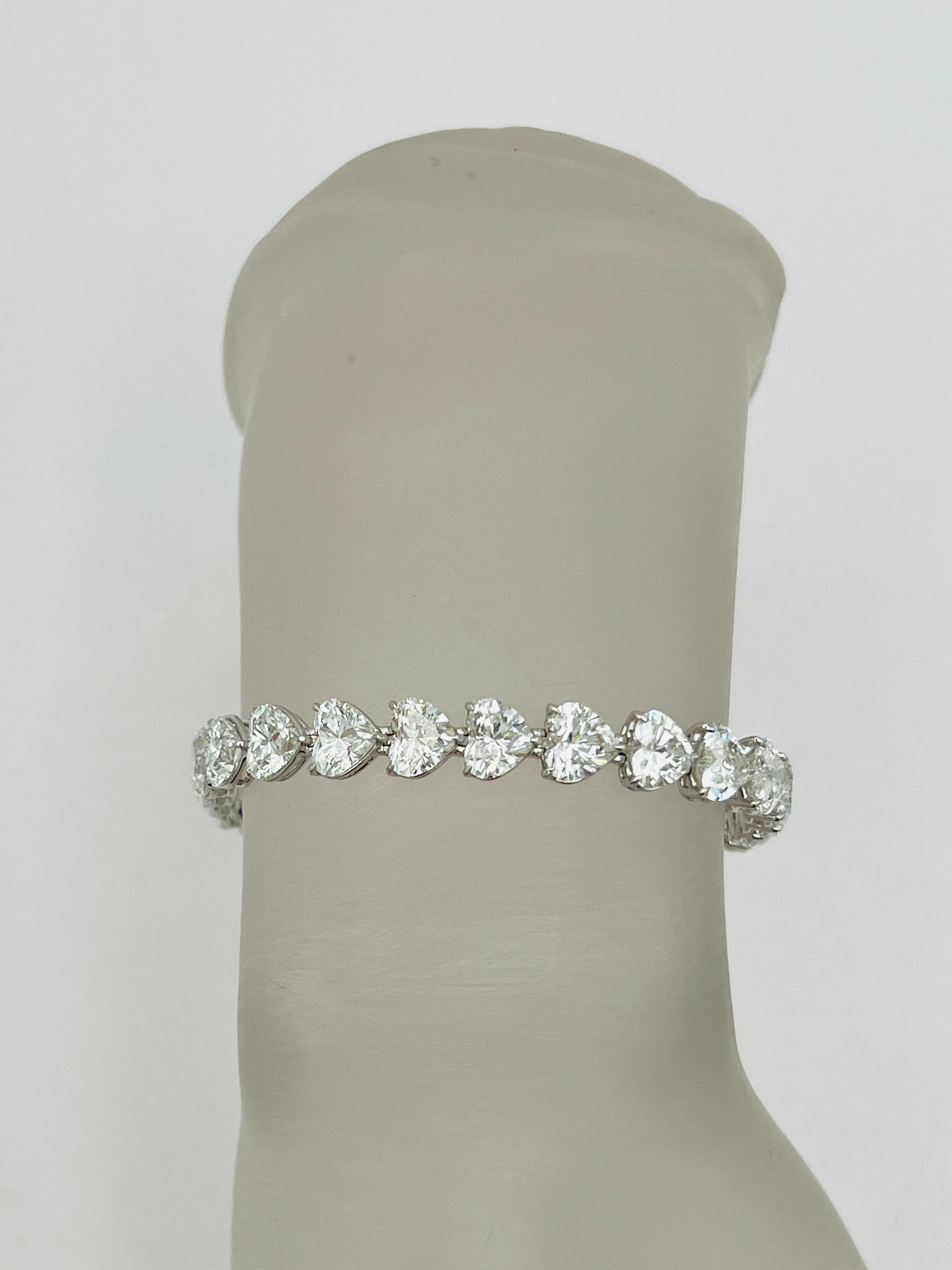 Heart Cut GIA 1 Carat Each White Diamond Heart Tennis Bracelet in 18K White Gold For Sale