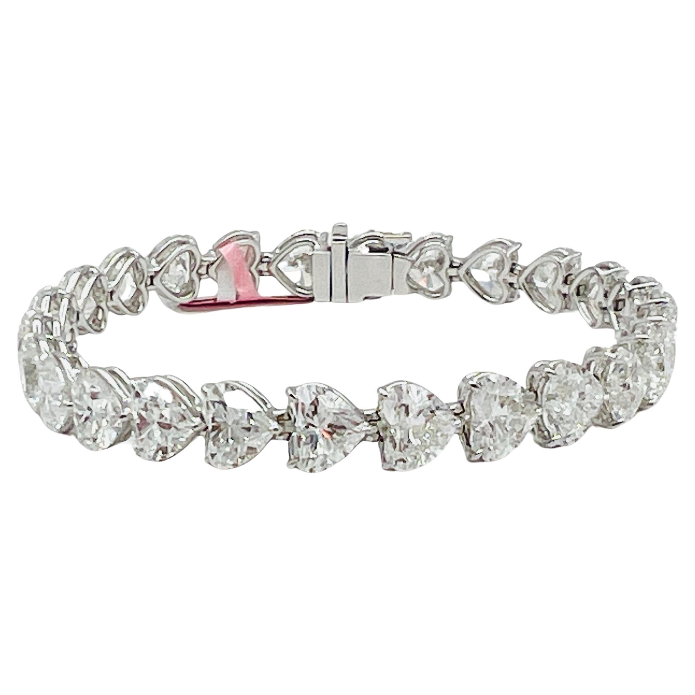 GIA 1 Carat Each White Diamond Heart Tennis Bracelet in 18K White Gold